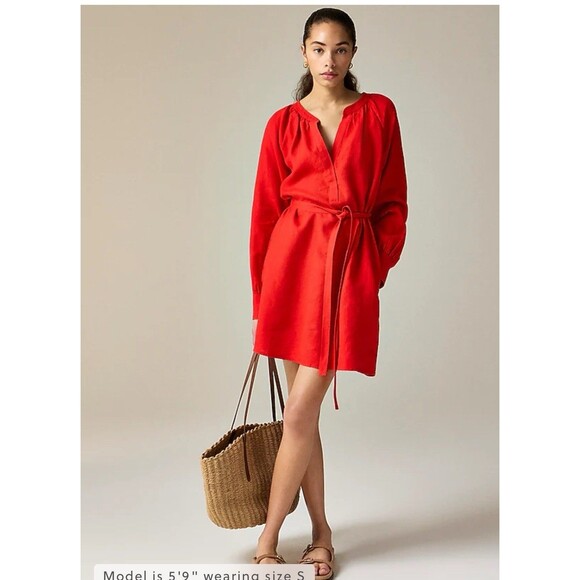J.CREW Cabana Mini Dress in Linen Size Small Red NEW Beach Preppy Casual CI922 - Picture 1 of 16